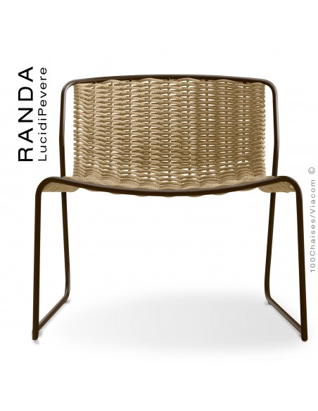 Chaise lounge RANDA, structure acier peint marron, assise et dossier tressage corde unie beige