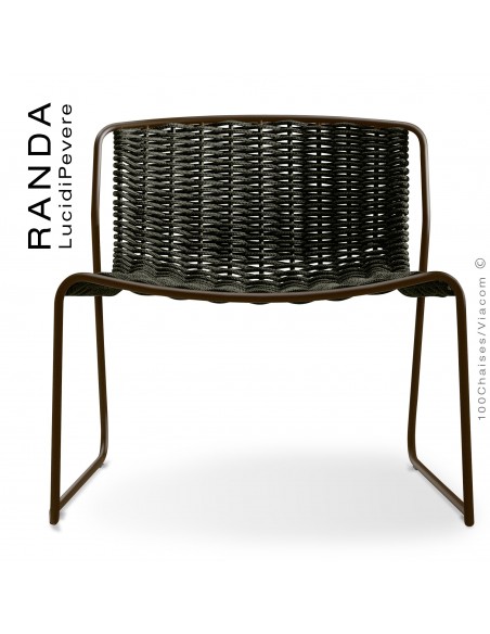 Chaise lounge RANDA, structure acier peint marron, assise et dossier tressage corde unie vert militaire