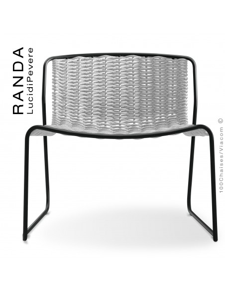 Chaise lounge RANDA, structure acier peint noir, assise et dossier tressage corde unie blanc