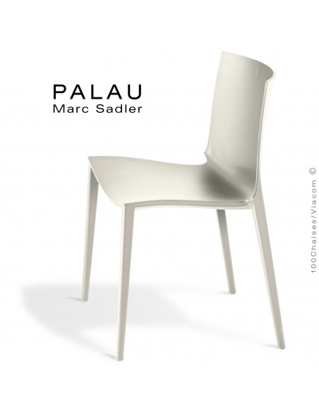 Chaise PALAU, structure plastique, 4 pieds monobloc couleur blanc pur.