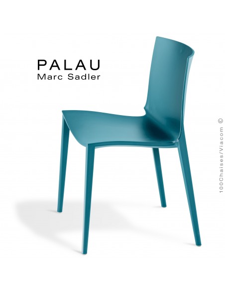 Chaise PALAU, structure plastique, 4 pieds monobloc couleur bleu poudre.