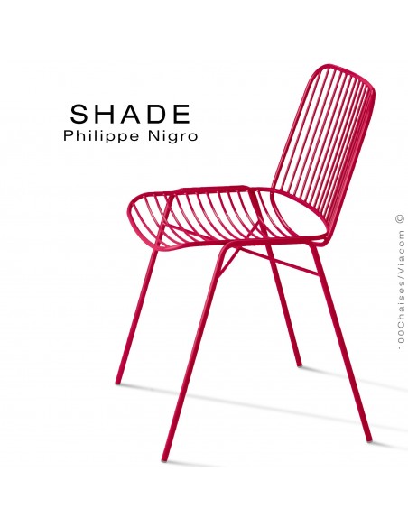 Chaise SHADE, structure 4 pieds en tube, assise et dossier en tige d'acier peint rouge rubis.