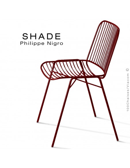 Chaise SHADE, structure 4 pieds en tube, assise et dossier en tige d'acier peint brun chocolat.