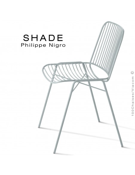 Chaise SHADE, structure 4 pieds en tube, assise et dossier en tige d'acier peint aluminium blanc.
