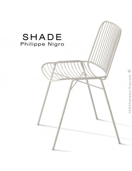 Chaise SHADE, structure 4 pieds en tube, assies et dossier en tige d'acier peint blanc pur.