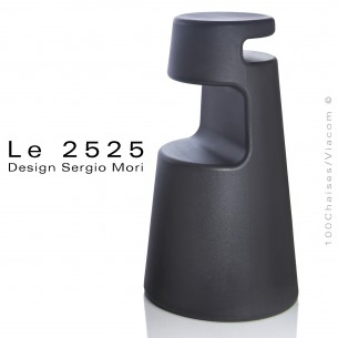 Tabouret design "Le 2525" coque plastique en polyéthylène, couleur anthracite.