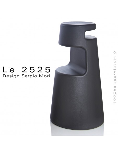 Tabouret design "Le 2525" coque plastique en polyéthylène, couleur anthracite.