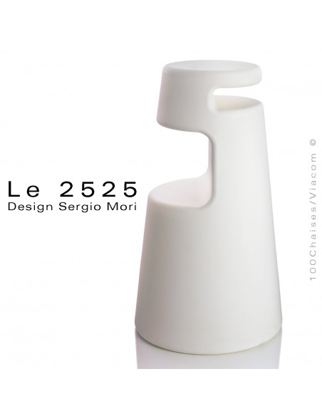 Tabouret design "Le 2525" coque plastique en polyéthylène, couleur blanc.