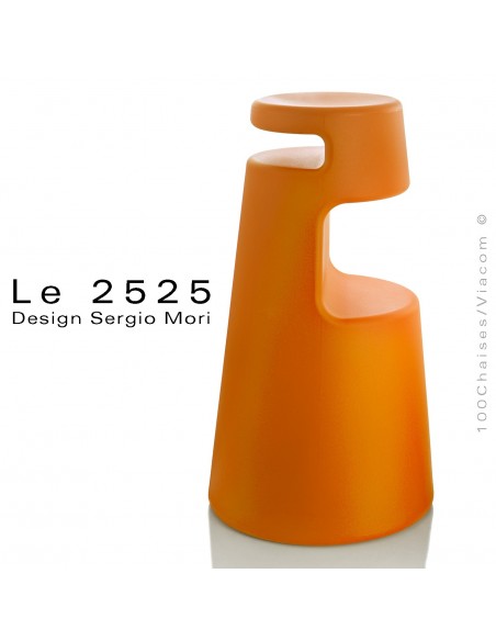 Tabouret design "Le 2525" coque plastique en polyéthylène, couleur orange.