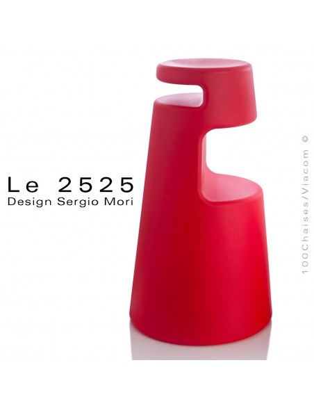 Tabouret design "Le 2525" coque plastique en polyéthylène, couleur rouge.