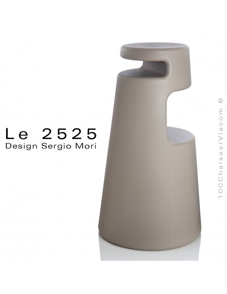 Tabouret design "Le 2525" coque plastique en polyéthylène, couleur sable.
