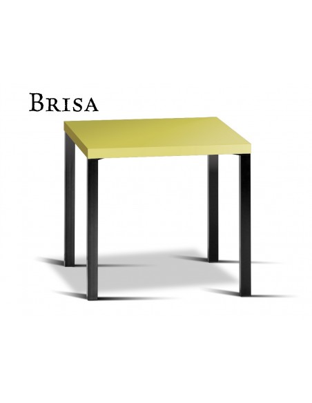 BRISA table carré, structure finition noir, plateau stratifié jaune.
