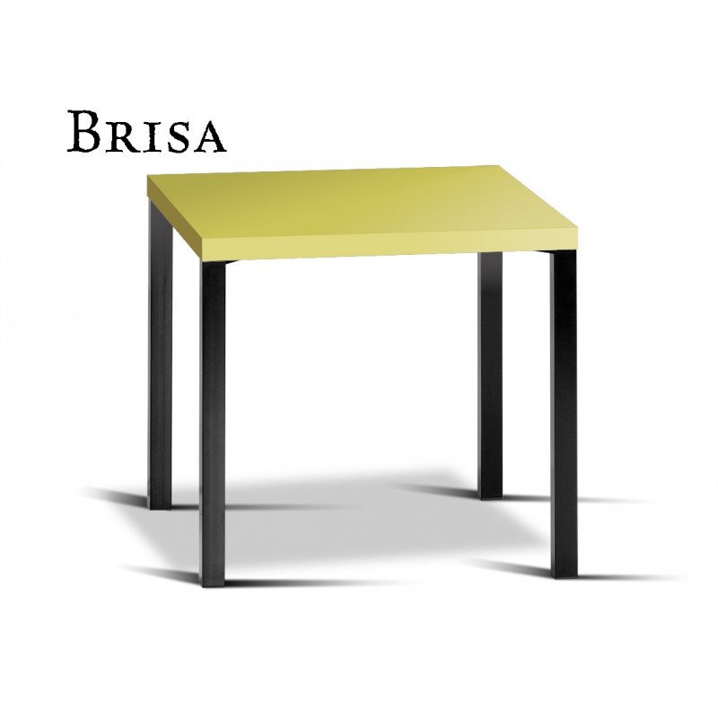 BRISA table carré, structure finition noir, plateau stratifié jaune.