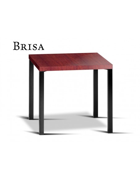 BRISA table carré, structure finition noir, plateau stratifié acajou.