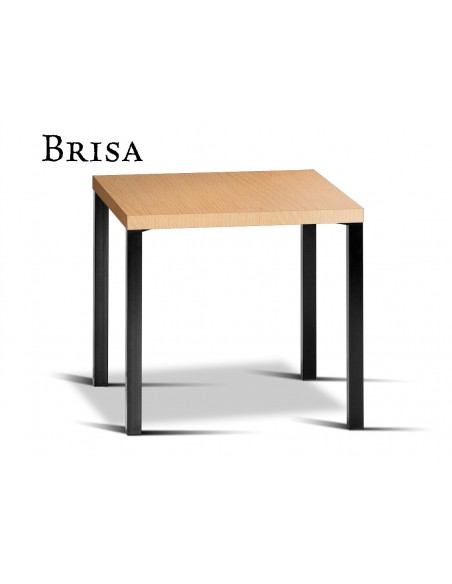 BRISA table carré, structure finition noir, plateau stratifié hêtre naturel.