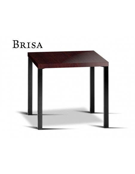 BRISA table carré, structure finition noir, plateau stratifié noyer foncé.