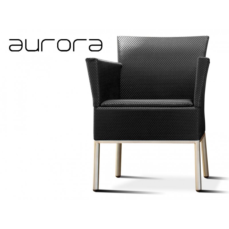 AURORA fauteuil tressé et aluminium, habillage noir charbon.