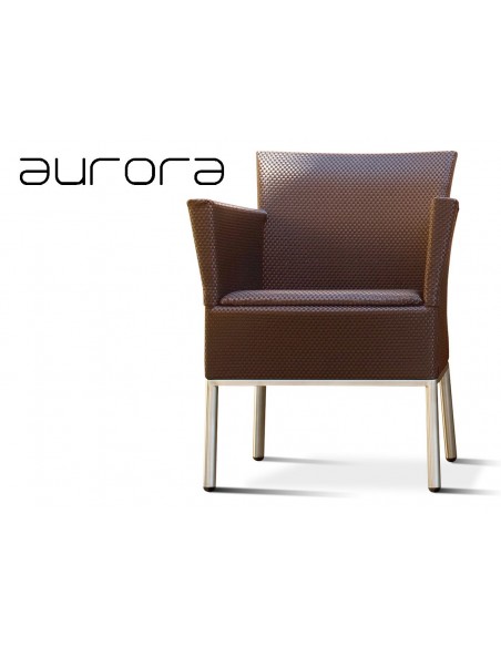 AURORA fauteuil tressé et aluminium, habillage chocolat.