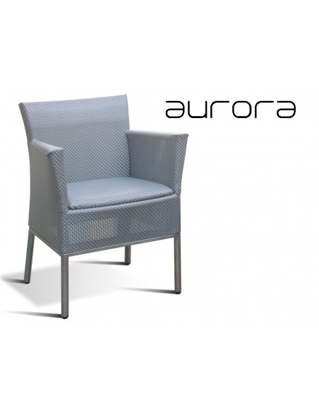 AURORA fauteuil tressé et aluminium, habillage argent.
