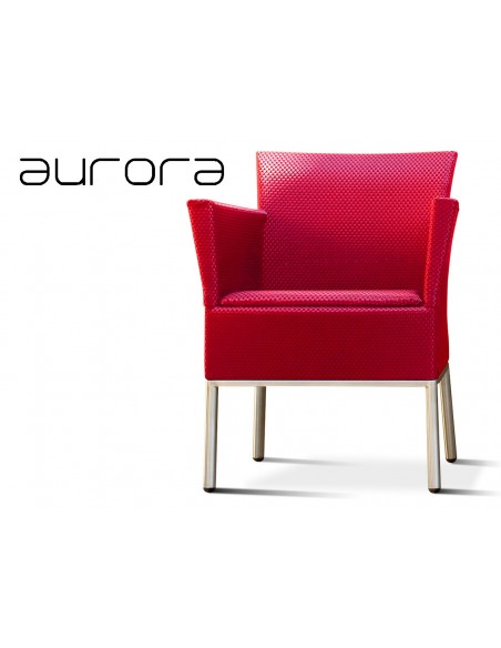 AURORA fauteuil tressé et aluminium, habillage rouge.