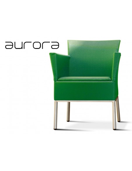 AURORA fauteuil tressé et aluminium, habillage vert sapin.
