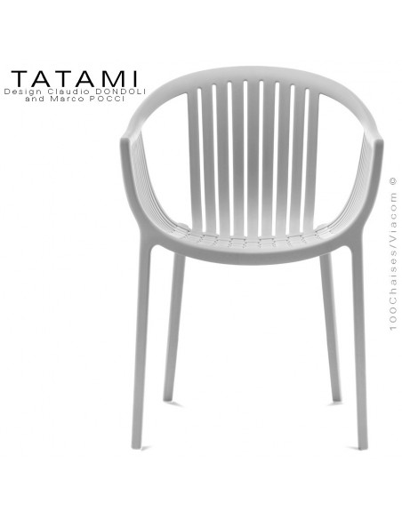 Fauteuil TATAMI, structure plastique couleur blanc, assise effet tressé - Lot de 4 pièces.