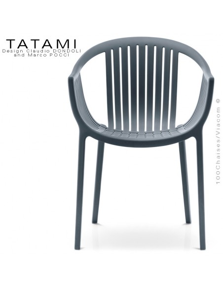 Fauteuil TATAMI, structure plastique couleur gris foncé, assise effet tressé - Lot de 4 pièces.