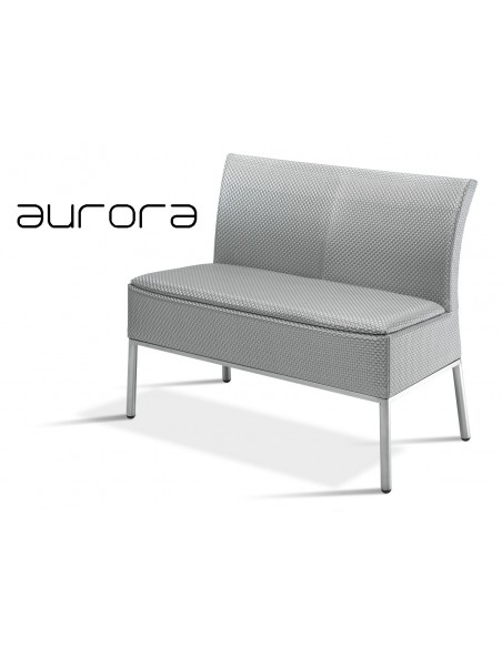AURORA banquette 2 places, tressé et aluminium, habillage argent.