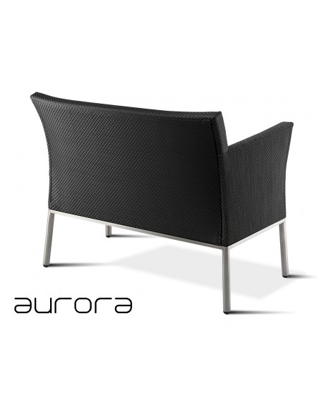 AURORA banquette 2 places avec accoudoirs, tressé et aluminium, habillage noir.
