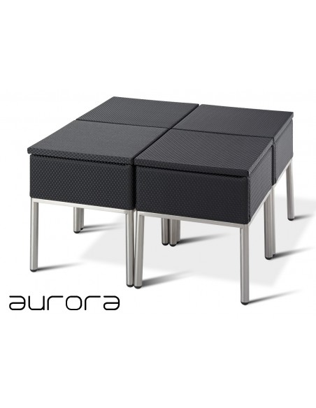 AURORA tabouret ou table d'appoint, tressé et aluminium, habillage noir.