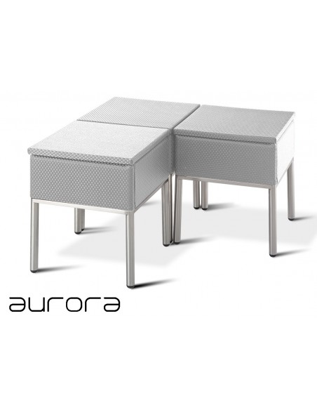 AURORA tabouret ou table d'appoint, tressé et aluminium, habillage argent.