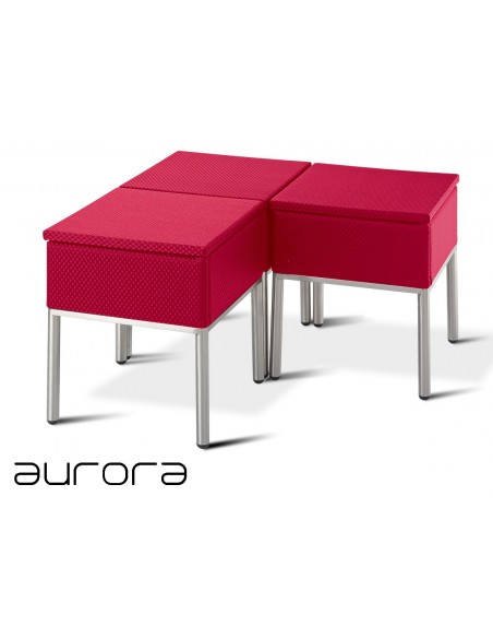 AURORA tabouret ou table d'appoint, tressé et aluminium habillage rouge.