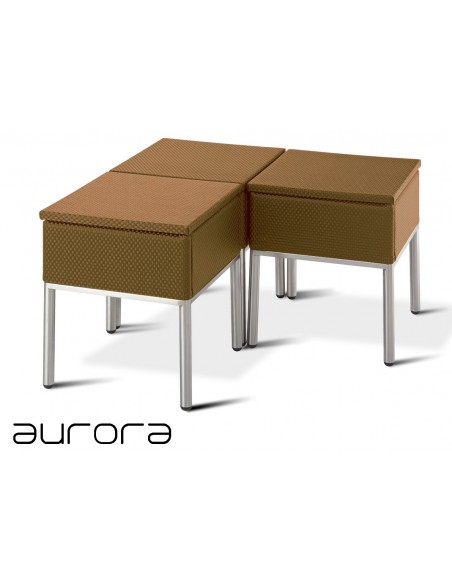 AURORA tabouret ou table d'appoint, tressé et aluminium, habillage tabac.