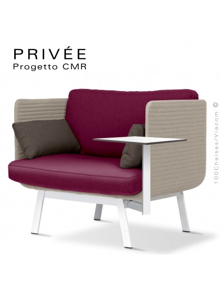 Fauteuil lounge collection PRIVÉE, structure blanche, assise 530, dossier 535 avec tablette.