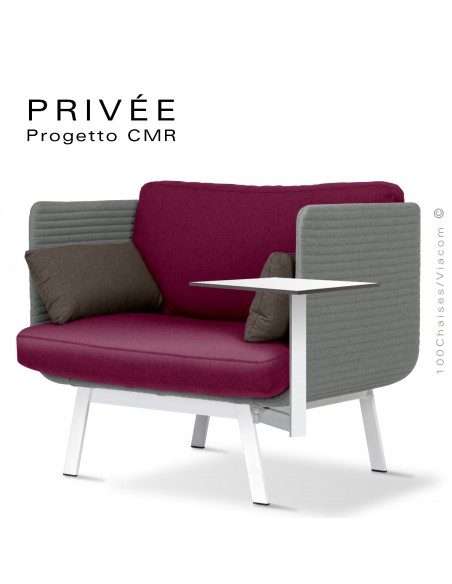 Fauteuil lounge collection PRIVÉE, structure blanche, assise 530, dossier 538 avec tablette.