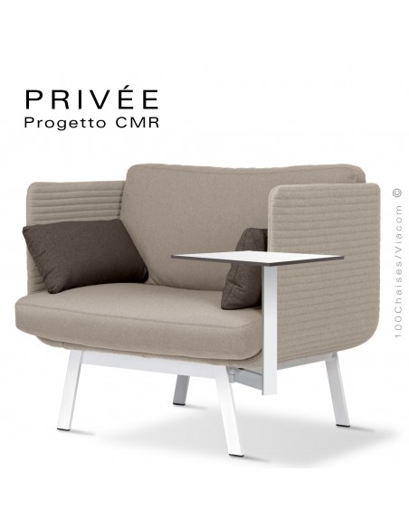 Fauteuil lounge collection PRIVÉE, structure blanche, assise 535, dossier 535 avec tablette.