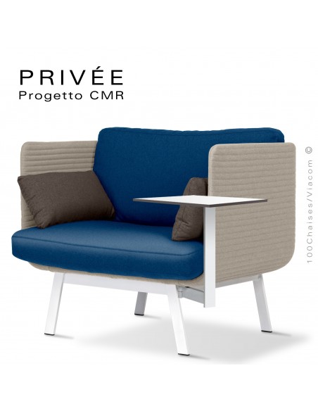 Fauteuil lounge collection PRIVÉE, structure blanche, assise 540, dossier 535 avec tablette.