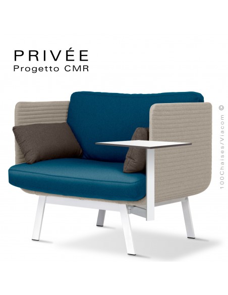 Fauteuil lounge collection PRIVÉE, structure blanche, assise 541, dossier 535 avec tablette.