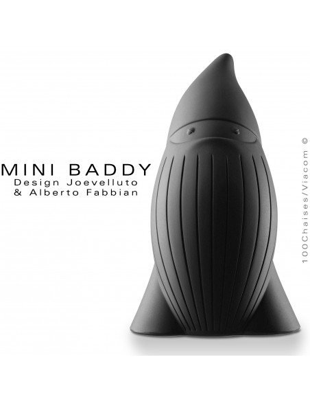 Nain de jardin BADDY Mini, statuette déco en plastique couleur noir.