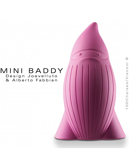 Nain de jardin BADDY Mini, statuette déco en plastique couleur rose.