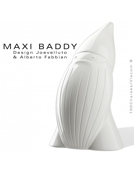 Nain de jardin BADDY-Maxi, statuette plastique déco, finition laqué blanc.