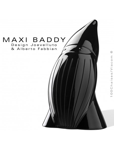 Nain de jardin BADDY-Maxi, statuette plastique déco, finition laqué noir.