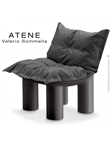 Fauteuil lounge ATENE, monobloc plastique couleur noir, coussin.