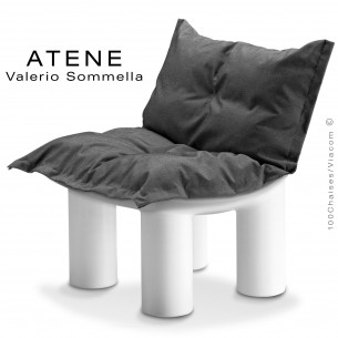 Fauteuil lounge ATENE, monobloc plastique couleur blanc, coussin.