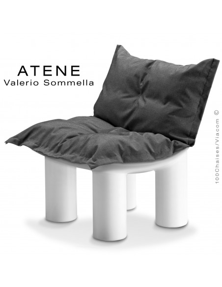 Fauteuil lounge ATENE, monobloc plastique couleur blanc, coussin.