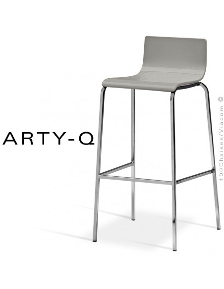 Tabouret ARTY-Q, assise bois peint argent, piétement peint RAL-9006 ou acier chromé.