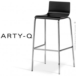Tabouret ARTY-Q, assise bois peint noir, piétement acier peint ou chromé.
