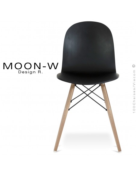 Chaise pour snack ou restaurant MOON, piètement hêtre naturel, assise peint noir.