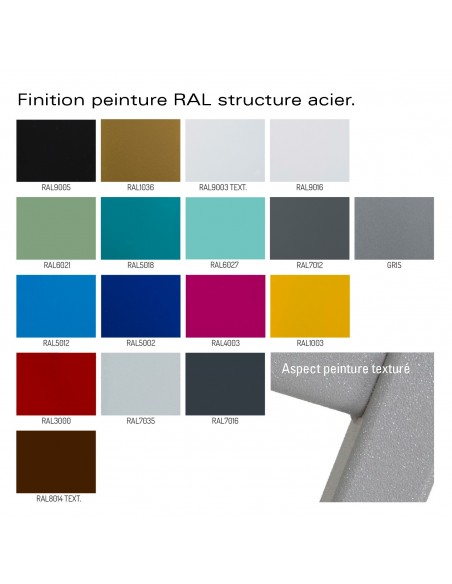 Palette peinture pour structure acier pour tabouret de bar MOU-SW75 assise coque plastique couleur.
