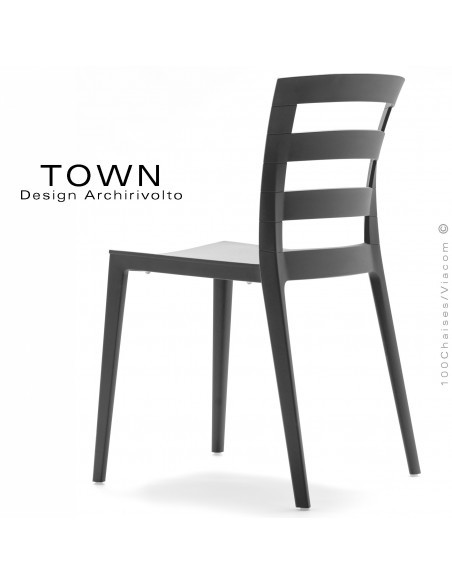 Chaise design TOWN, pour extérieur terrasse et jardin, structure plastique couleur anthracite - Lot de 4 pièces.